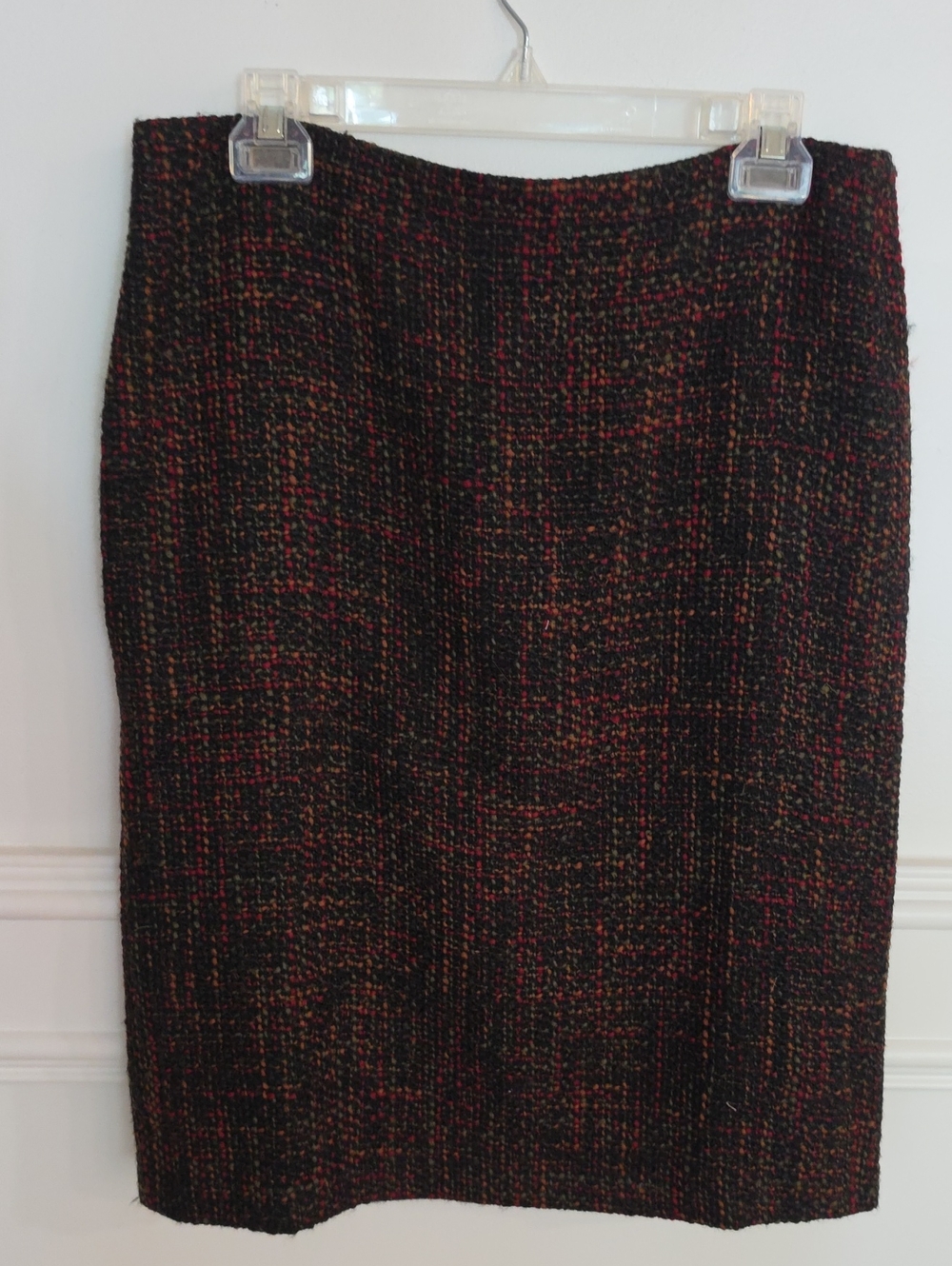 Classic Textured Pencil Skirt in Black with Red & Brown Accent